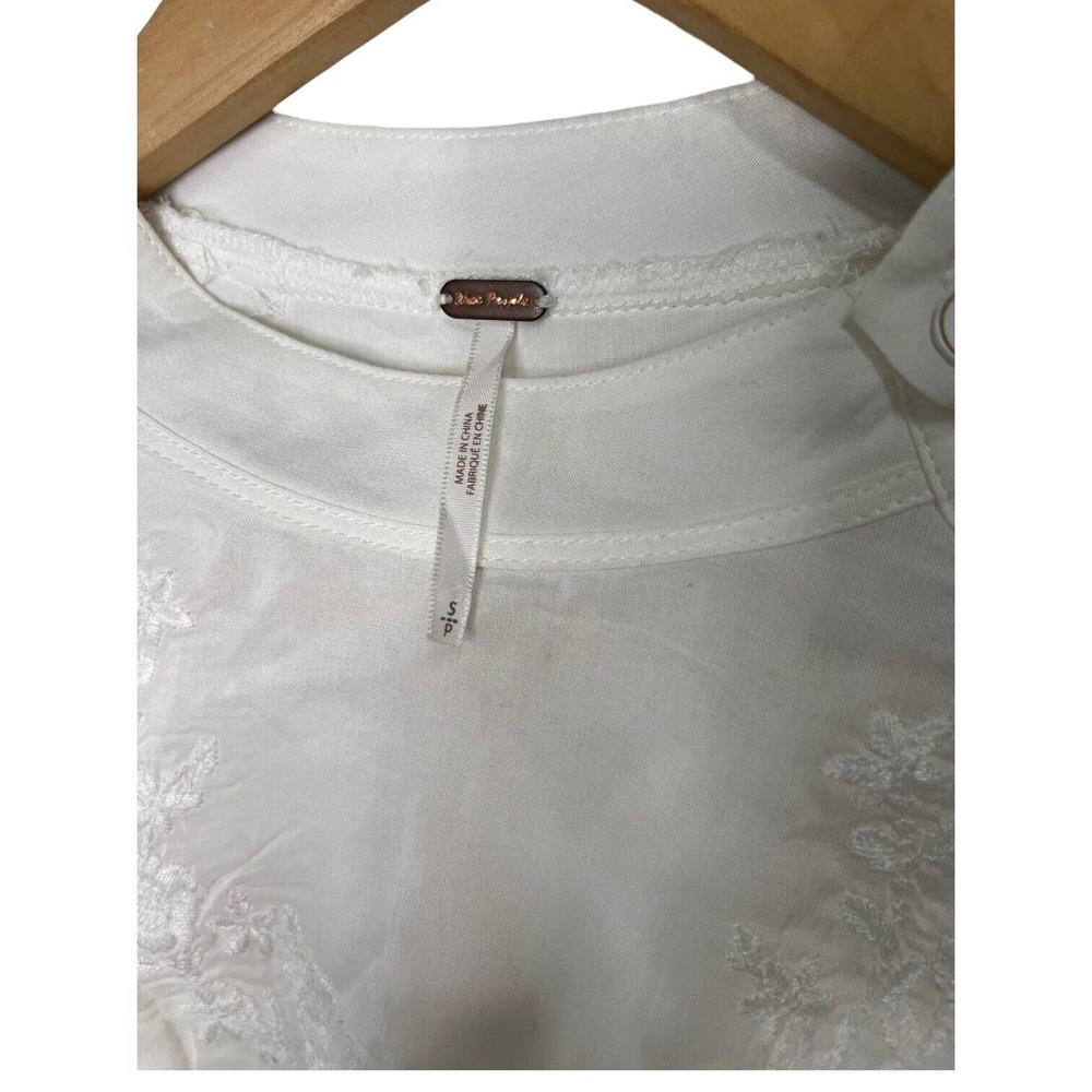 Free People Top Womens S Sweetest Thing Waffle Embroidered Boho Peasant Ivory - Picture 9 of 16